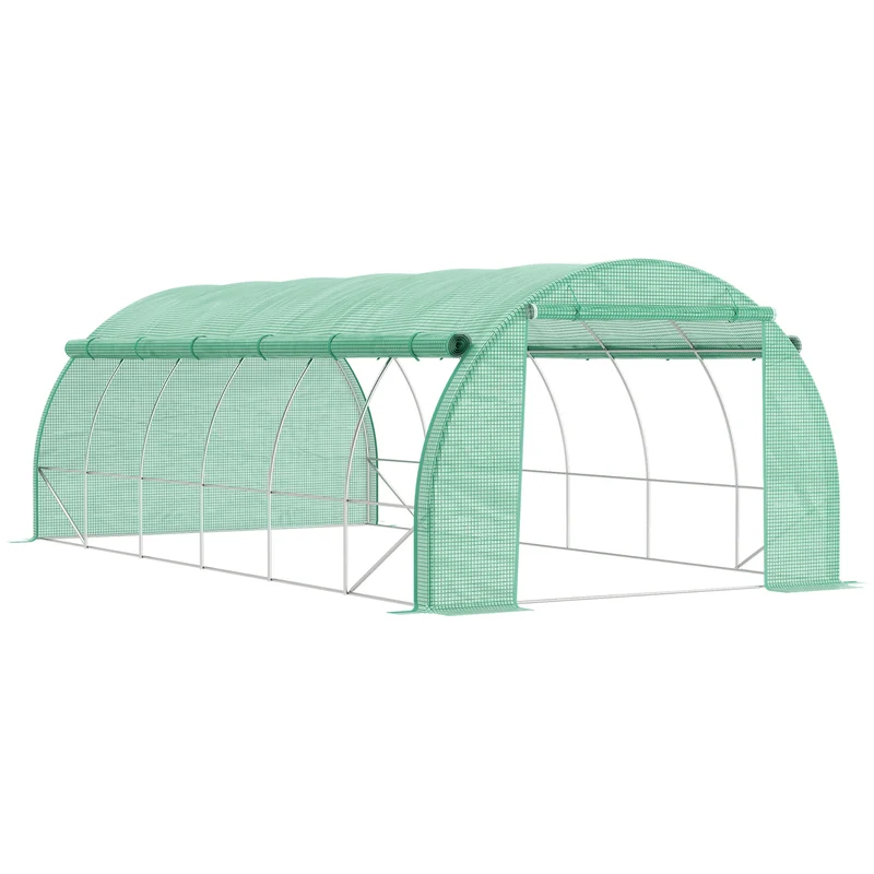 Serre tunnel jardin 597 x 300 x 200 cm protection anti uv parois enroulables contemporain en acier galvanisé vert 21_0004241