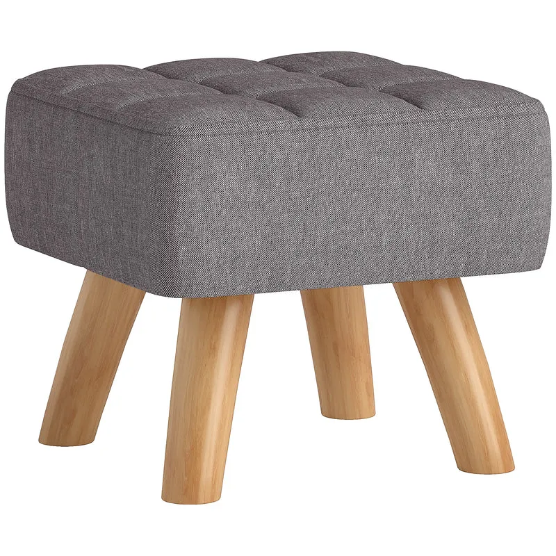 Pouf repose-pieds capitonné 27 x 27 x 26 cm siège d'appoint confortable patins antidérapants classique en polyester gris 21_0002939