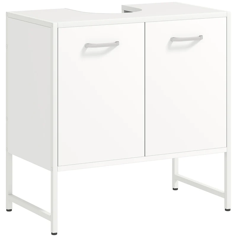 Meuble sous lavabo 60 x 33 x 60.5 cm fermeture douce étagère réglable compact style épuré en panneau de particules blanc 21_0002082