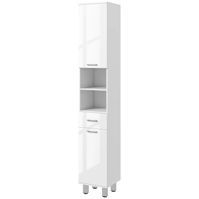 Meuble colonne salle de bain 30 x 30 x 180 cm rangement réglable tiroir portes moderne en panneau de particules blanc 21_0001991