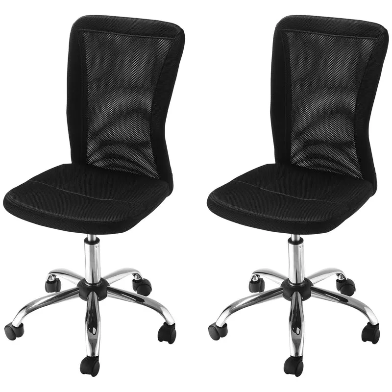 Lot de 2 chaises de bureau ergonomique 43 x 56 x 100 cm hauteur réglable 46-56 cm pivot 360° moderne cosy en maille noir 21_0006352