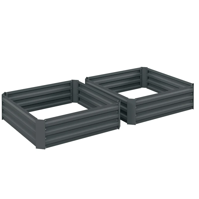 Lot de 2 carrés potagers extérieur 100 x 100 x 30 cm retient chaleur montage rapide contemporain en acier gris foncé 21_0004209