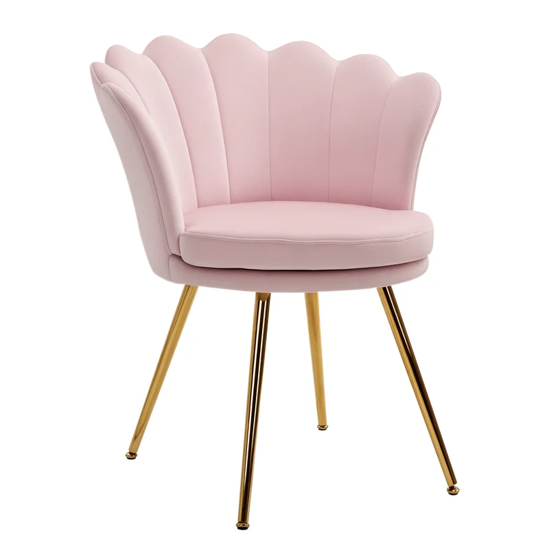 Fauteuil coquillage 67 x 64 x 77 cm assise 9 cm cocooning élégant style classique pieds dorés en polyester rose poudré 21_0003018