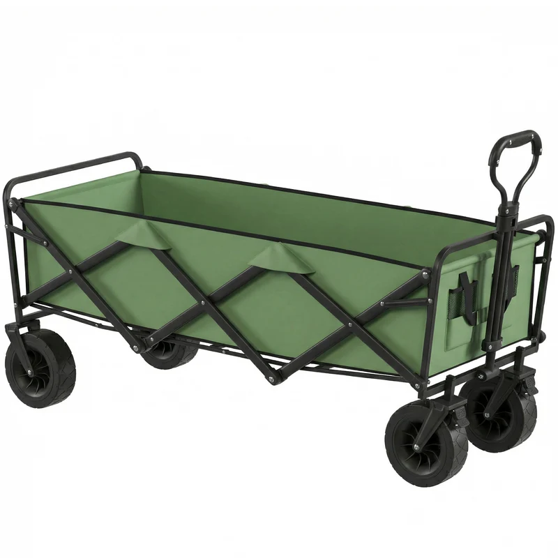 Chariot de jardin pliable 130 x 50 x 55 cm charge 250kg poignée réglable usage extérieur design industriel en métal vert 21_0006581