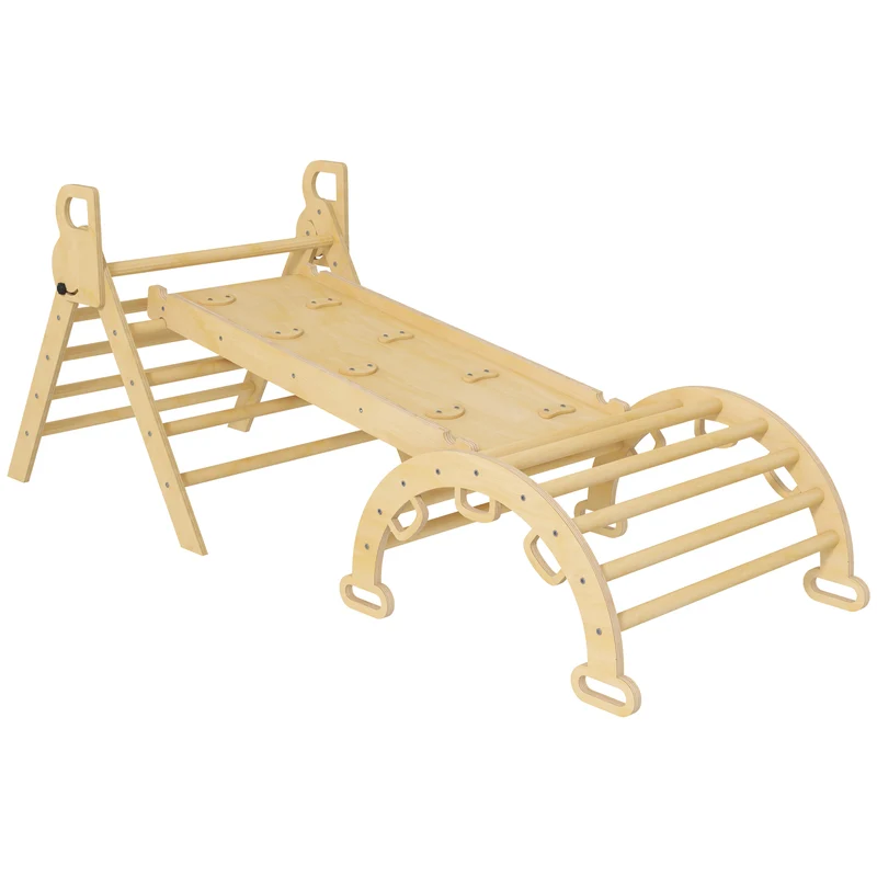 Triangle d'escalade enfant multifonction 185 x 66 x 71 cm angle réglable supporte 50 kg scandinave épuré en bois naturel 21_0000301