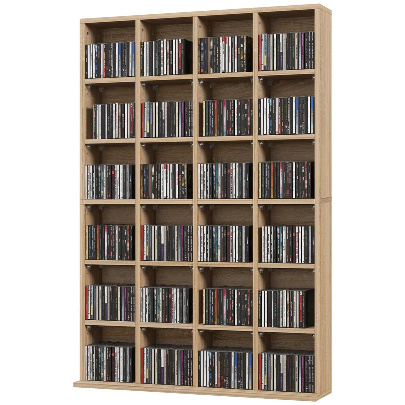 Meuble média salon 89 x 20 x 130.5 cm 456 cd 336 dvd étagères réglables moderne en panneaux de particules bois naturel 21_0001401