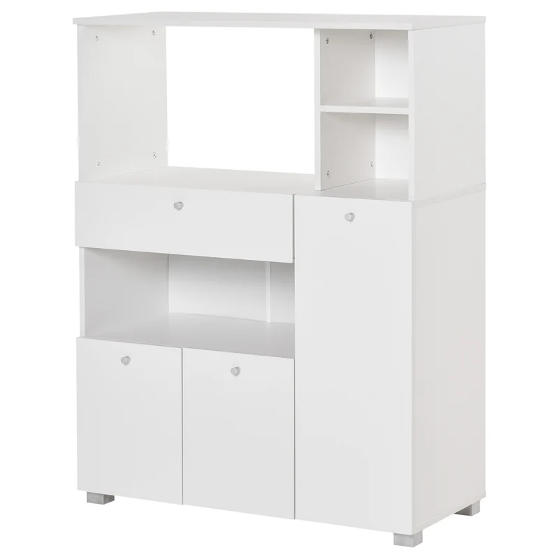 Meuble micro-ondes armoire cuisine 90 x 40 x 120 cm rangement tiroir coulissant moderne salon en bois d'ingénierie blanc 21_0002225