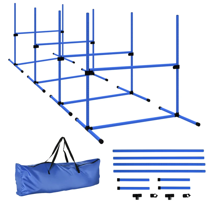Lot de 4 obstacles d'agilité pour chiens 99 x 65 x 94 cm hauteur réglable montage rapide moderne en polyéthylène bleu 21_0007514