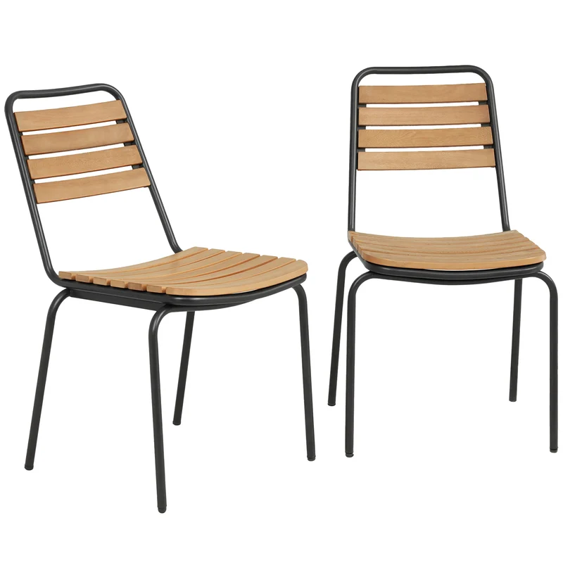 Lot de 2 chaises de jardin empilables 47 x 61 x 81 cm résistantes aux intempéries assise lattes moderne en bois naturel 21_0005400