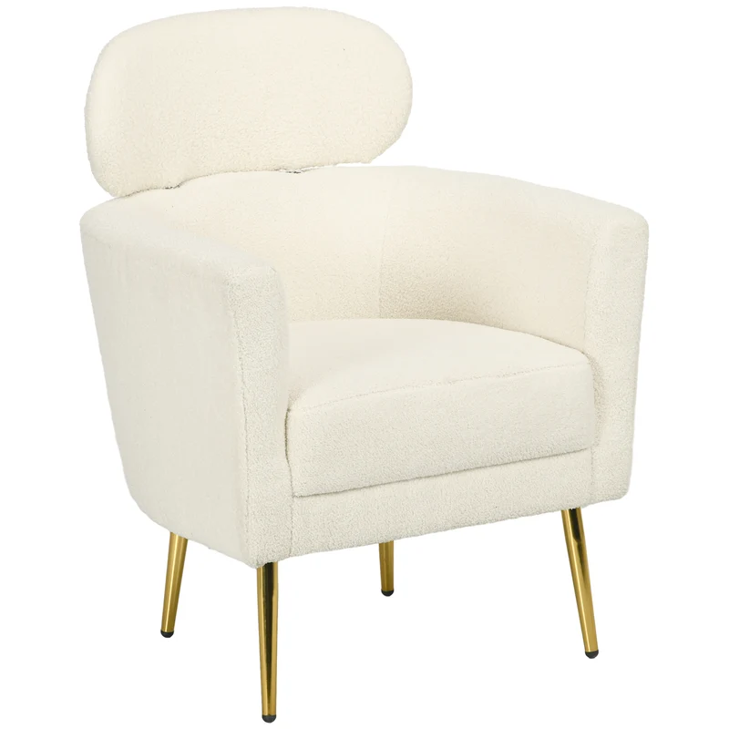 Fauteuil crapaud salon 71 x 65 x 90 cm assise large appuie-tête amovible scandinave contemporain en polyester crème 21_0003151