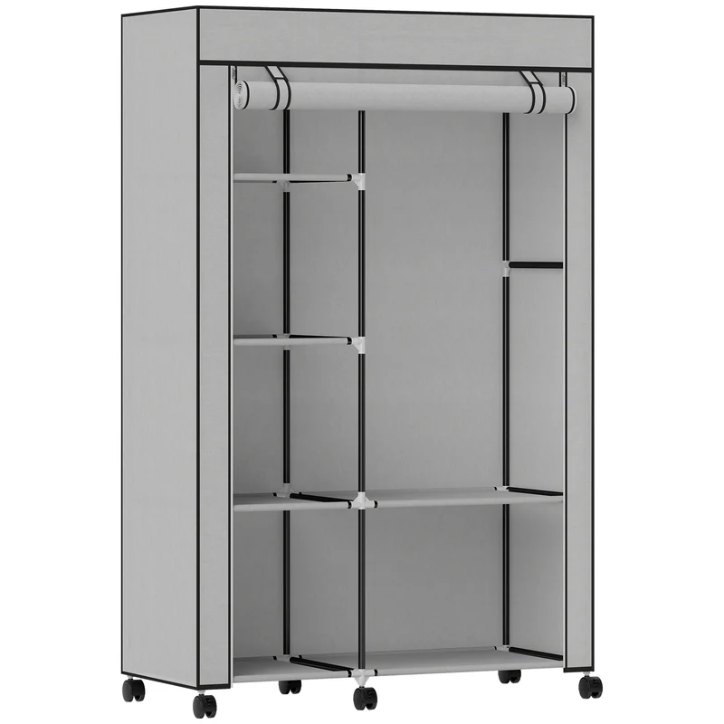 Armoire penderie compacte 103 x 43 x 162.5 cm rangement suspendu étagères pratiques épuré en tissu non tissé gris clair 21_0005826