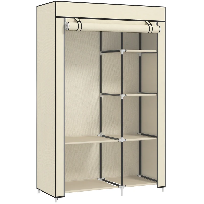 Armoire penderie 103 x 43 x 162,5 cm tringle et étagères protection anti poussière gain de place moderne en acier crème 21_0005823