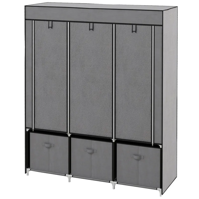 Armoire de rangement pliable 125 x 43 x 162.5 cm gain de place protège des vêtements salon épuré en non-tissé gris foncé 21_0005813