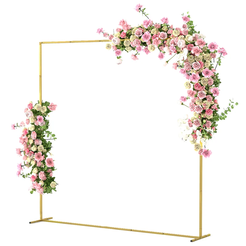 Arche de mariage fond photo 200 x 40 x 200 cm bases stables montage rapide extérieur jardin style élégant en métal or 21_0005699