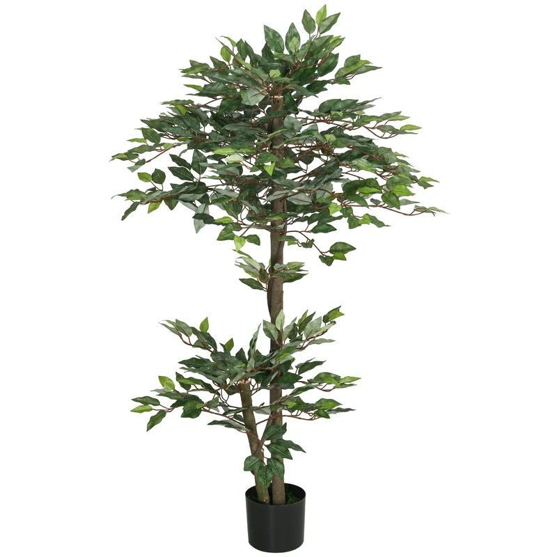 Arbre artificiel ficus salon bureau 150 x 15 x 12 cm grand réalisme branches ajustables contemporain en plastique vert 21_0003956