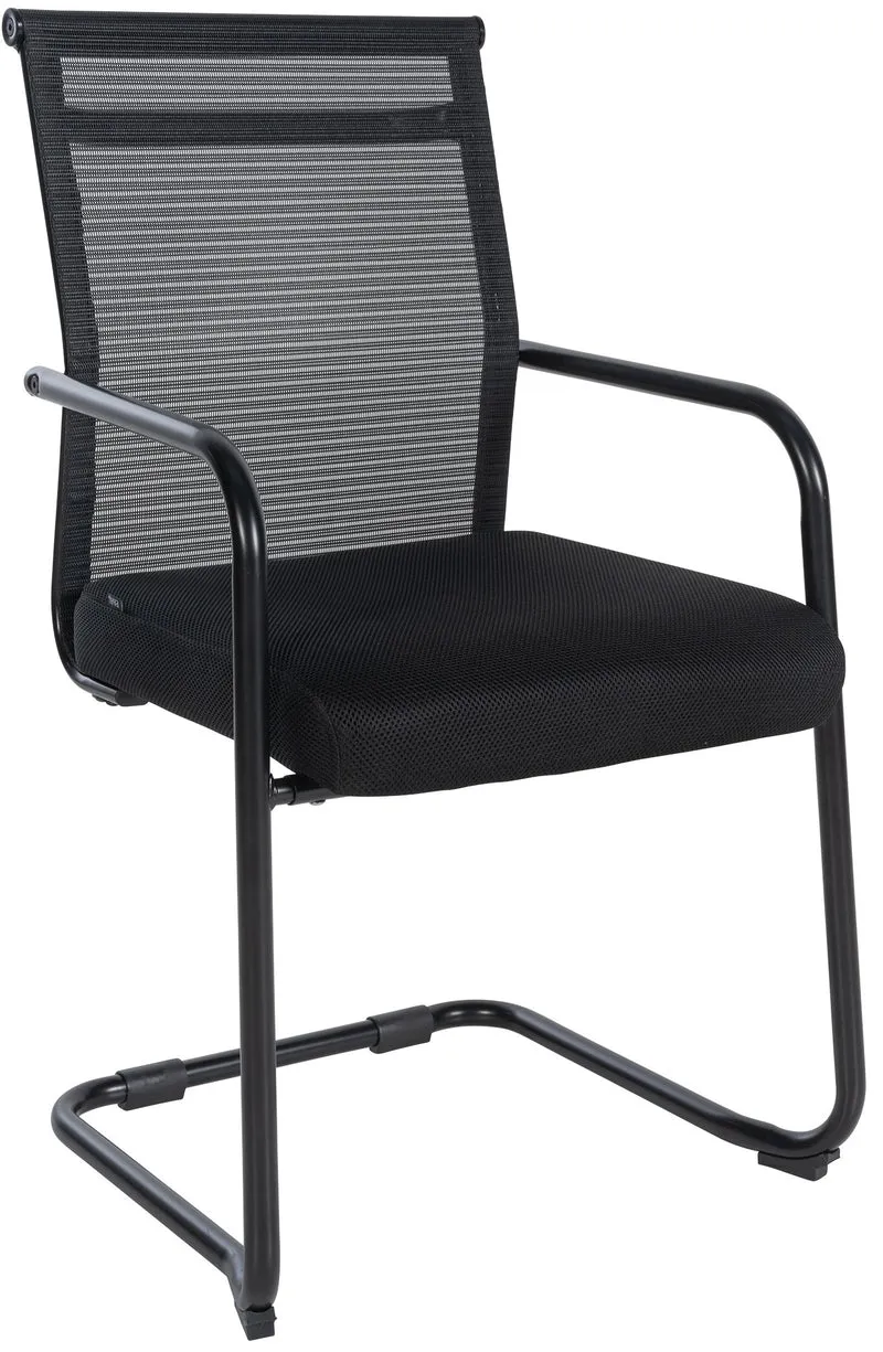 Fauteuil de bureau sans roulettes piétement luge en tissu et métal noir BUR10683