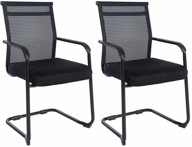 Lot de 2 chaises visiteur cantilever mesh respirant et accoudoirs revêtement en maille noir cadre en métal noir 10_0008821