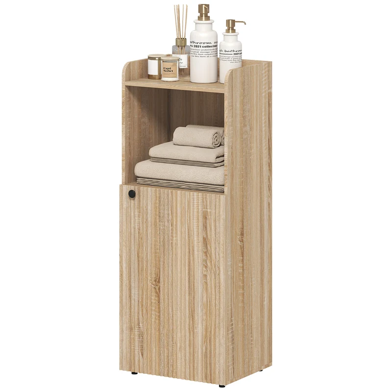 Meuble de salle de bain étroit vertical 40 x 31 x 104 cm gain de place étagère réglable scandinave en MDF chêne jaune 21_0002122