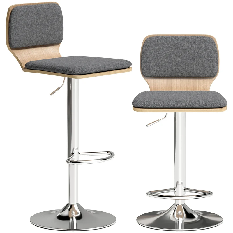 Lot de 2 tabourets de bar 41 x 48 x 81-102 cm réglables en hauteur pivotants 360° contemporain épuré en polyester gris 21_0003371