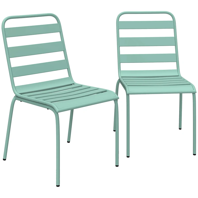 Lot de 2 chaises empilables jardin terrasse 46 x 58 x 78 cm stabilité patins réglables design contemporain en acier vert 21_0005769