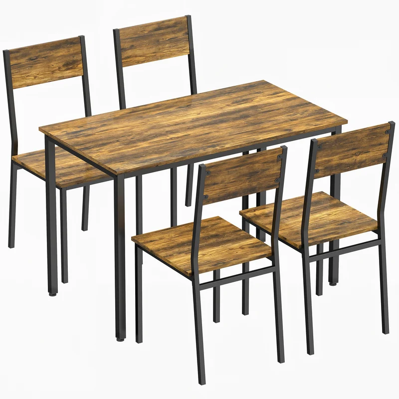 Ensemble table et 4 chaises cuisine 108 x 60 x 76 cm gain de place industriel en panneau de particules brun rustique 21_0003386