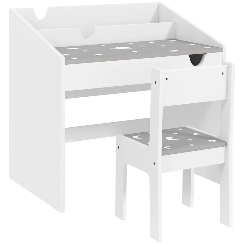 Ensemble bureau et chaise 69 x 50 x 75 cm tiroir coulissant assise ergonomique coins arrondis scandinave en MDF gris 21_0000218