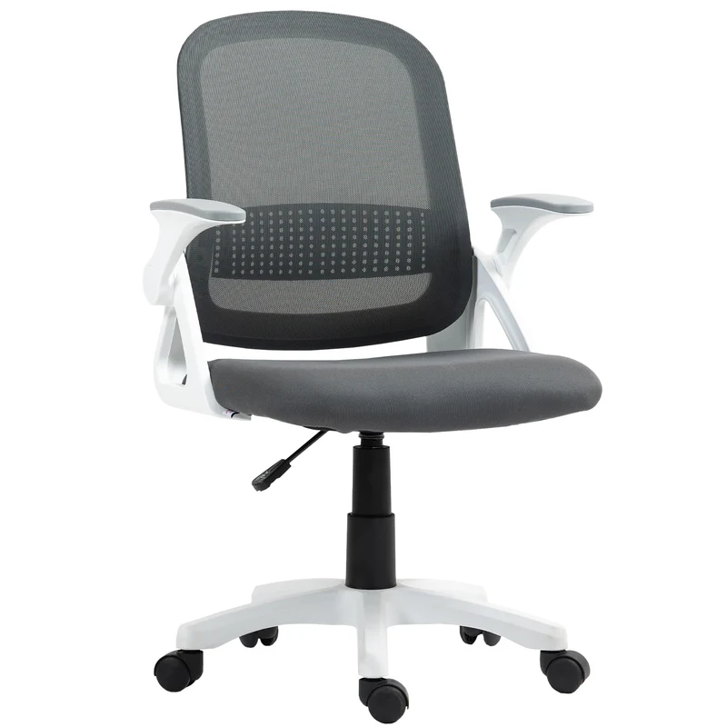 Chaise de bureau ergonomique dossier incurvé 57,5 x 60 x 91-101 cm réglable accoudoirs pliables design en polyester gris 21_0006298