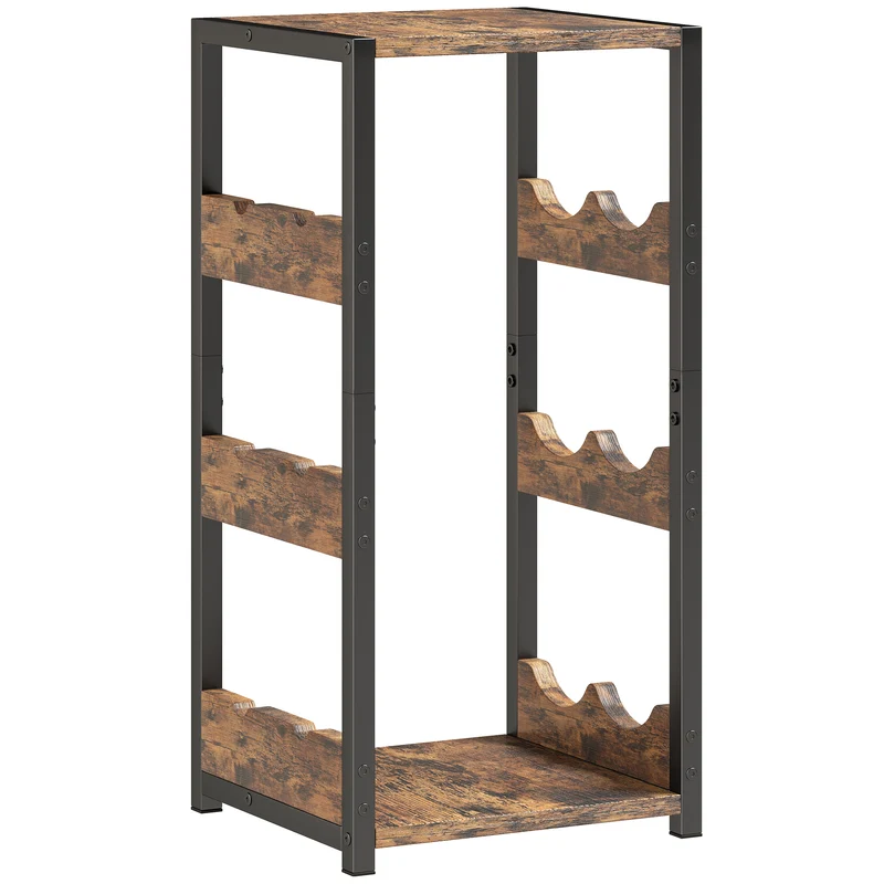 Casier à bouteilles ondulé 22 x 24 x 49,2 cm support 6 bouteilles compact industriel plateau pratique en métal noir 21_0001066