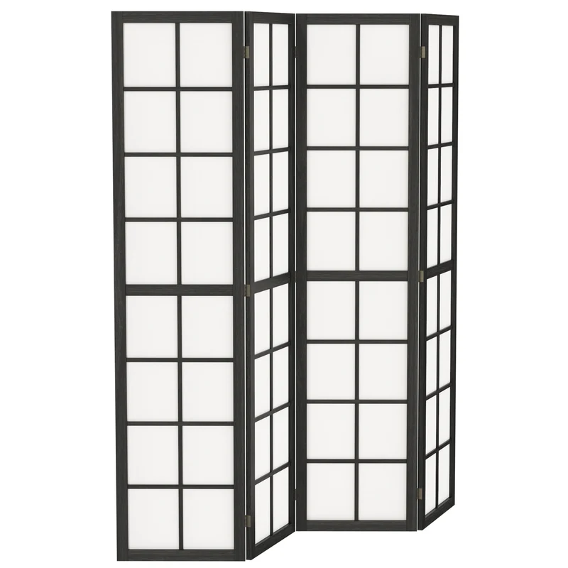 Paravent intérieur pliable 4 panneaux 160 x 170 x 1.7 cm léger et modulable minimaliste scandinave cosy en bois noir 21_0001386