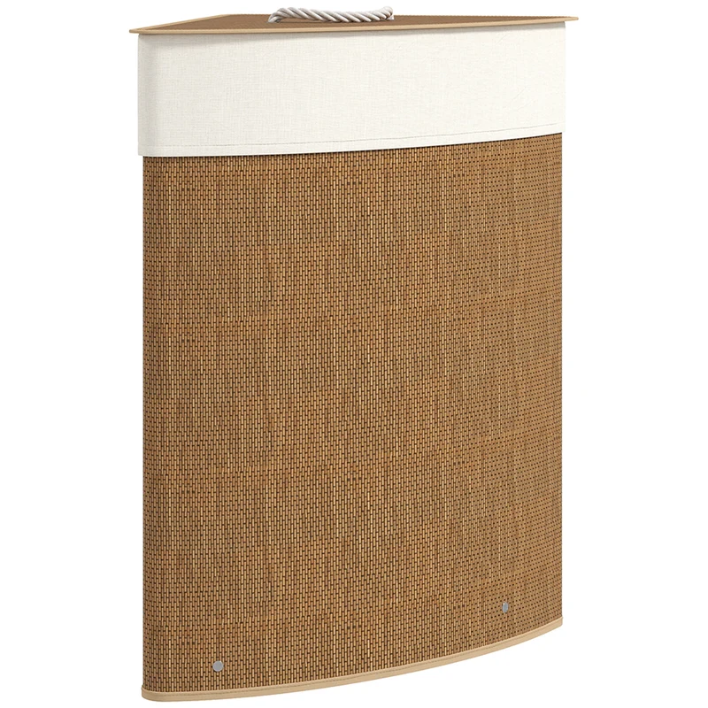 Panier à linge d'angle 35 x 35 x 60 cm 55 l sac amovible lavable salle de bain salon scandinave épuré en bambou marron 21_0005880