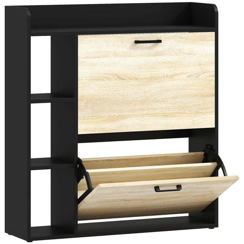 Meuble à chaussures couloir 83 x 24 x 90,5 cm tiroirs gain de place design moderne en panneau de particules bois naturel 21_0002788