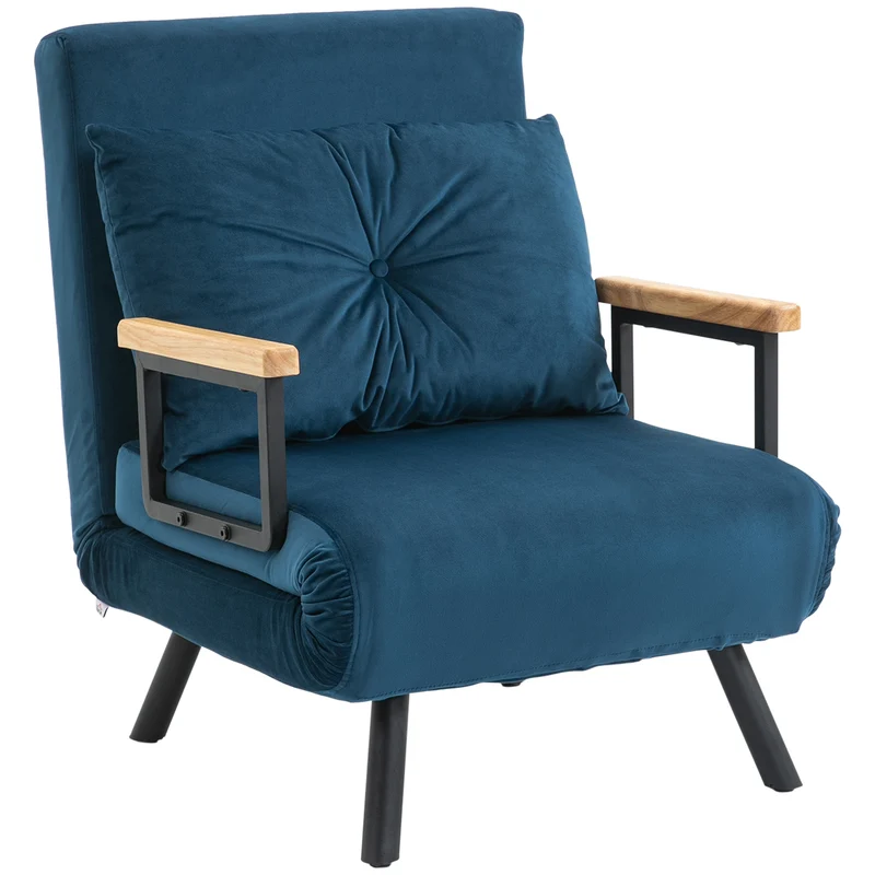 Fauteuil convertible 3 en 1 lit 1 place dossier 5 positions 63 x 73 x 81 cm assise réglable cosy moderne en tissu bleu 21_0003137