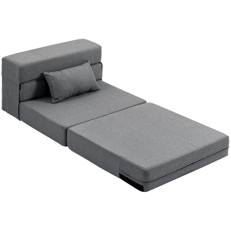 Fauteuil convertible 1 place pour invités 210 x 80 x 15 cm gain de place rembourrage mousse moderne épuré en tissu gris 21_0003503