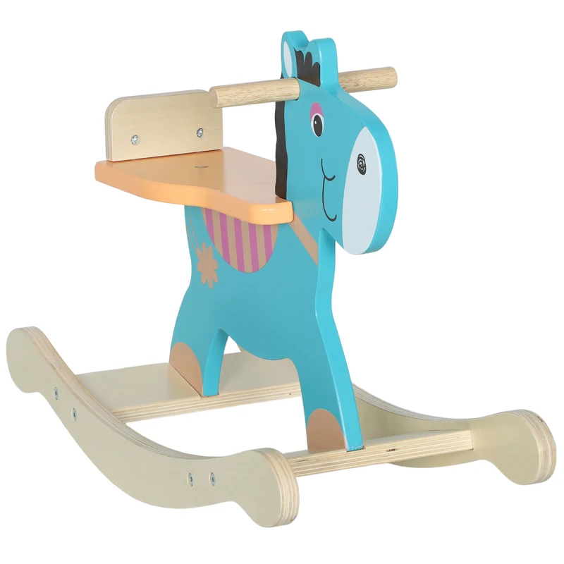 Cheval à bascule âne pour enfants 59 x 27 x 43 cm base stable stimule équilibre scandinave en contreplaqué vert foncé 21_0000287