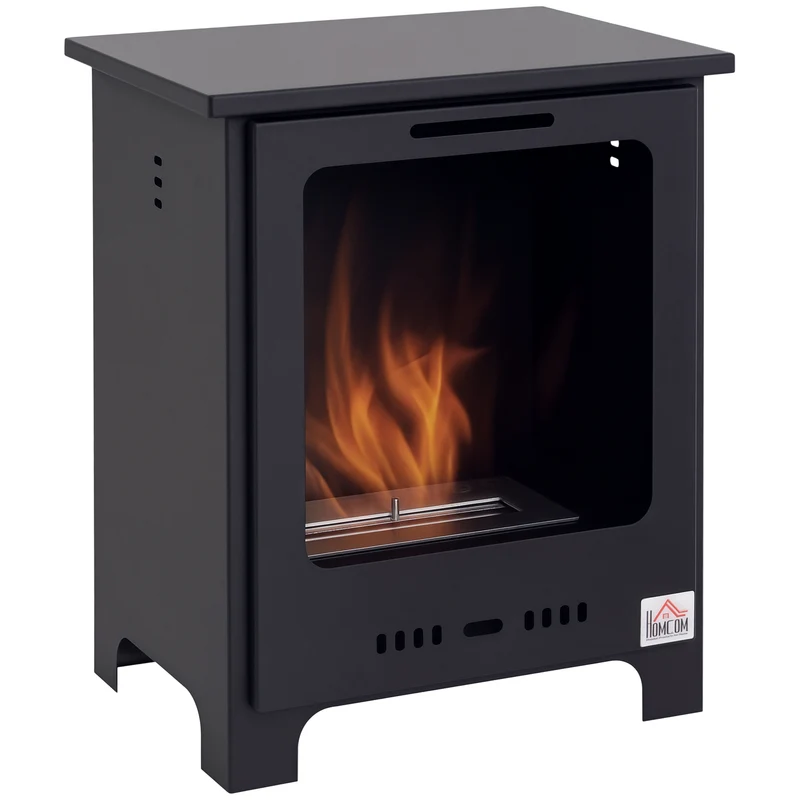 Cheminée bioéthanol sur pieds 40 x 30 x 50 cm flammes réelles sans fumée autonomie 3 h style néo rétro en métal noir 21_0001110