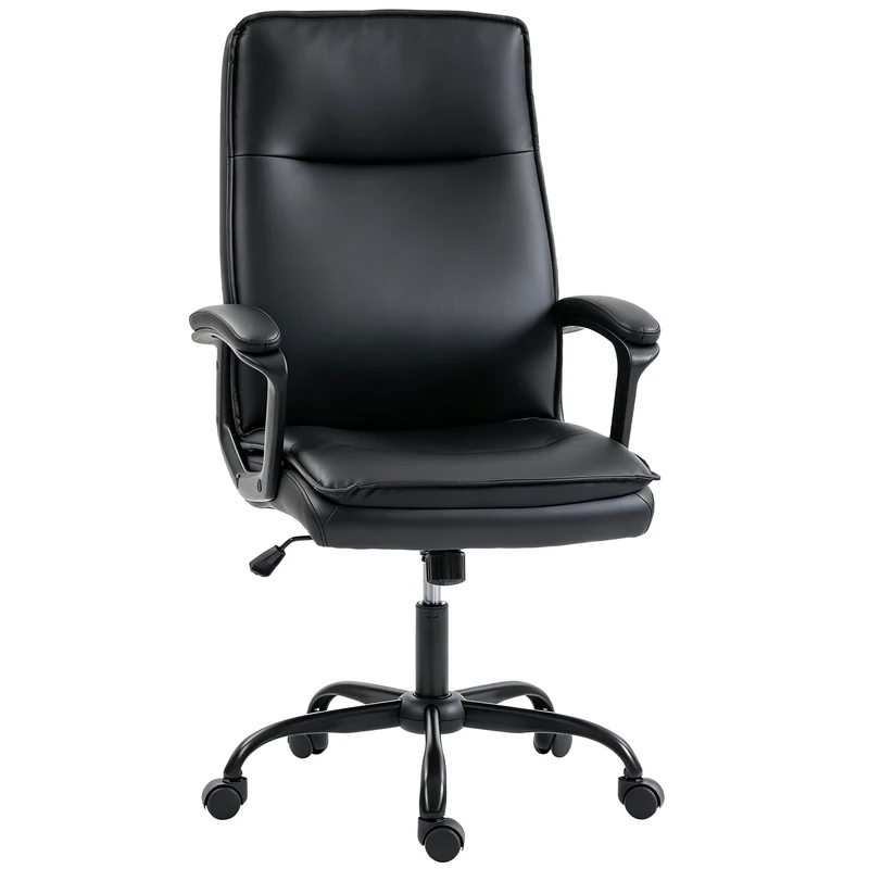 Chaise de bureau ergonomique dossier haut 66 x 70 x 109-119 cm hauteur réglable bascule design classique en PU noir 21_0006336