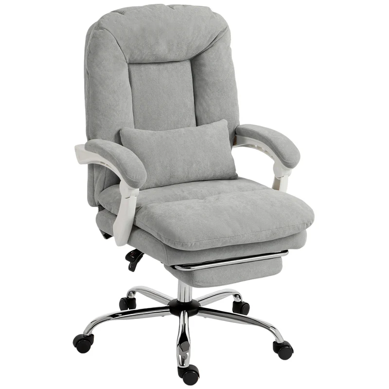 Chaise de bureau ergonomique 64 x 70 x 116 cm inclinable 155 repose-pieds soutien lombaire moderne en velours gris clair 21_0006340