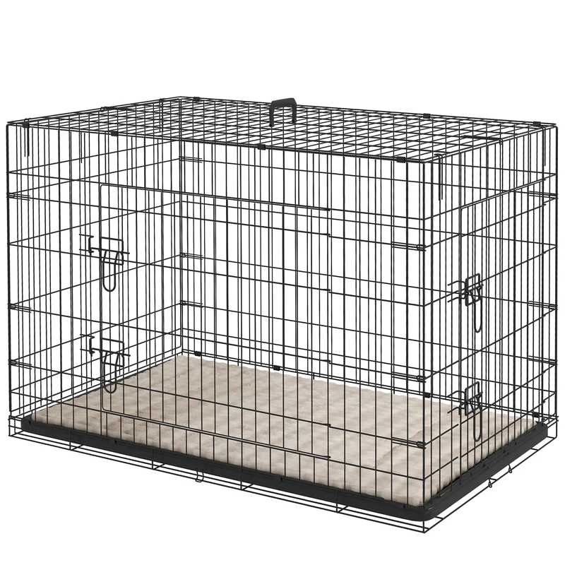 Cage de transport pliante pour chien 105 x 70 x 75 cm poignée de transport bac amovible moderne épuré en acier noir 21_0007209