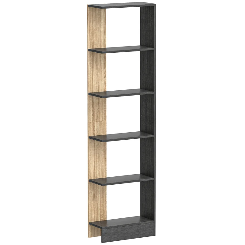 Bibliothèque étagère de rangement 45 x 21 x 170 cm 5 cases ouvertes anti-basculement moderne en panneau aggloméré noir 21_0001792
