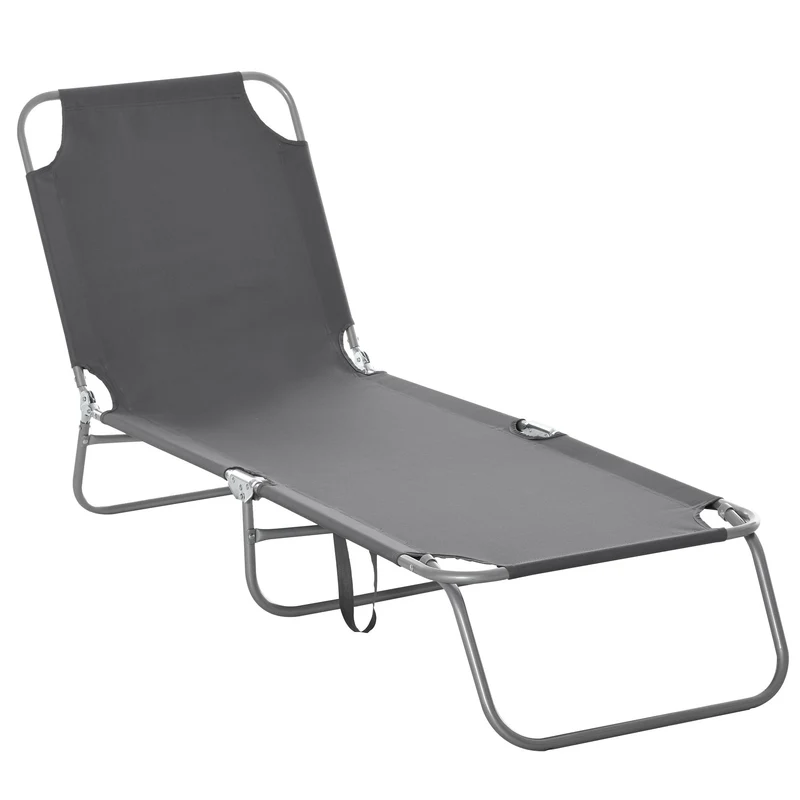 Bain de soleil transat pliable jardin 187 x 55 x 24 cm dossier réglable multipositions confortable design en métal gris 21_0004566