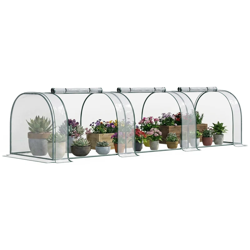 Mini serre tunnel jardin 350 x 100 x 80 cm protection froid pluie 3 portes enroulables style contemporain en PVC vert 21_0004107