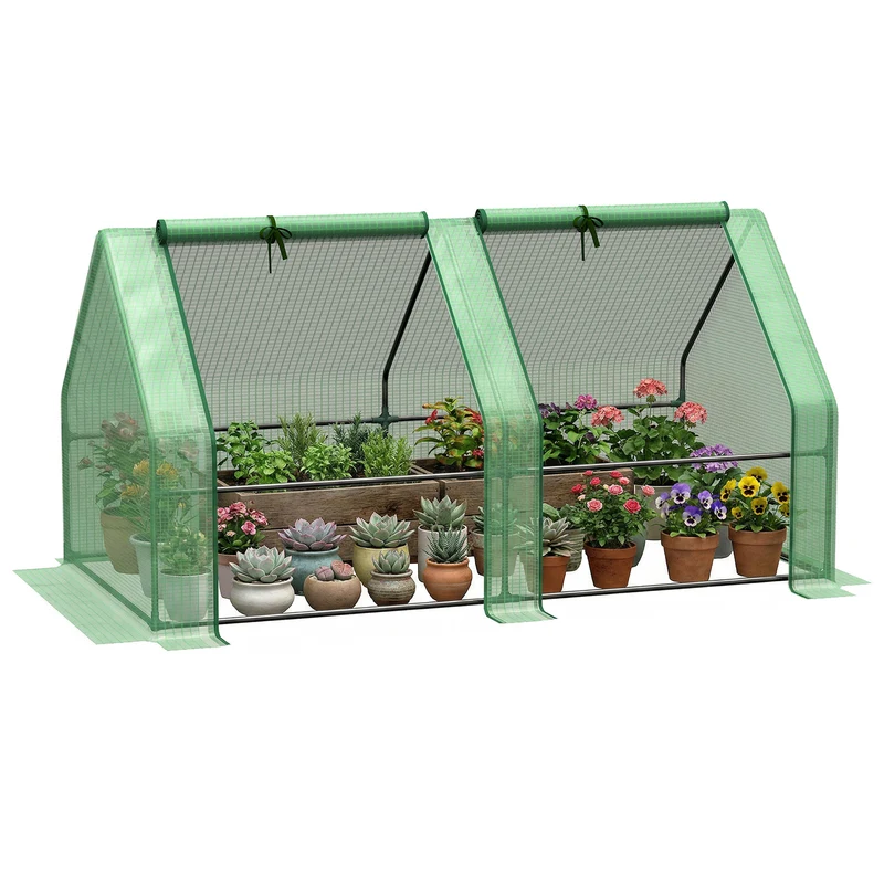 Mini serre tunnel jardin 180 x 90 x 90 cm protège plantes anti-uv fenêtres zippées contemporain en polyéthylène vert 21_0004081