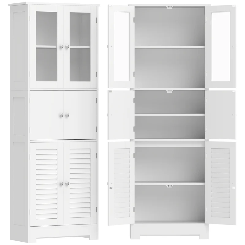 Meuble haut de salle de bain colonne 60 x 30 x 170,5 cm étagère réglable rangement style moderne épuré en MDF blanc 21_0002017