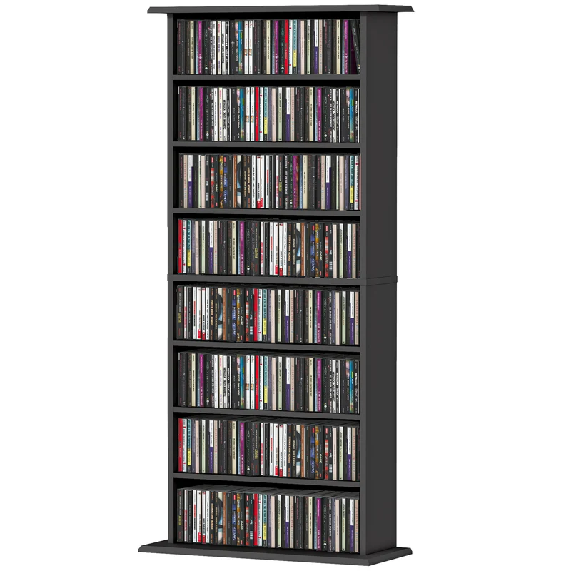 Meuble de rangement cd et dvd peu profond 58 x 24 x 126.3 cm anti basculement contemporain en panneau de particules noir 21_0002518
