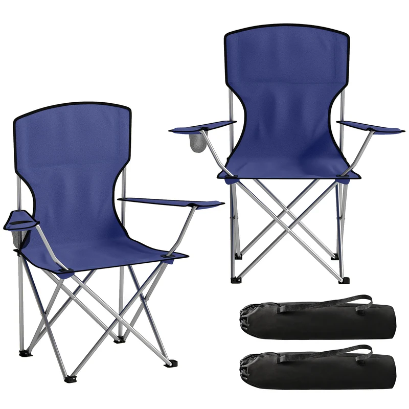 Lot de 2 chaises camping pliantes dossier haut 88 x 57 x 97 cm assise large avec sac tendance en tissu oxford bleu foncé 21_0006576