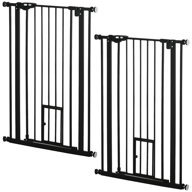 Lot de 2 barrières sécurité animaux 74 x 104 x 68 cm réglables double verrouillage extra haut design salon en acier noir 21_0007500