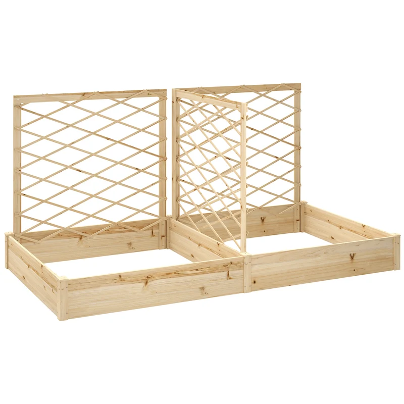 Jardinière surélevée balcon 222 x 114 x 109 cm trois treillis modulables deux bacs séparés rustique en bois naturel 21_0005553