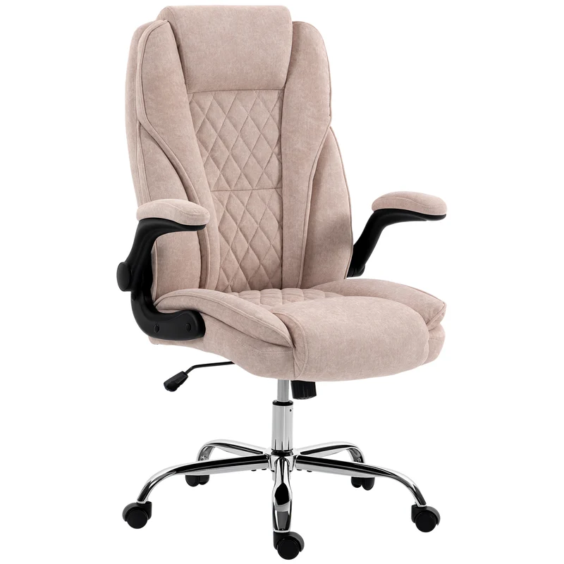 Fauteuil de bureau ergonomique 70 x 70 x 114-122 cm assise réglable accoudoirs relevables moderne épuré en velours rose 21_0006288