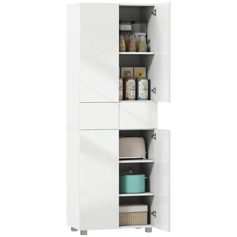 Buffet rangement cuisine 60 x 35 x 170 cm grand rangement avec étagères réglables contemporain épuré en MDF blanc laqué 21_0002268