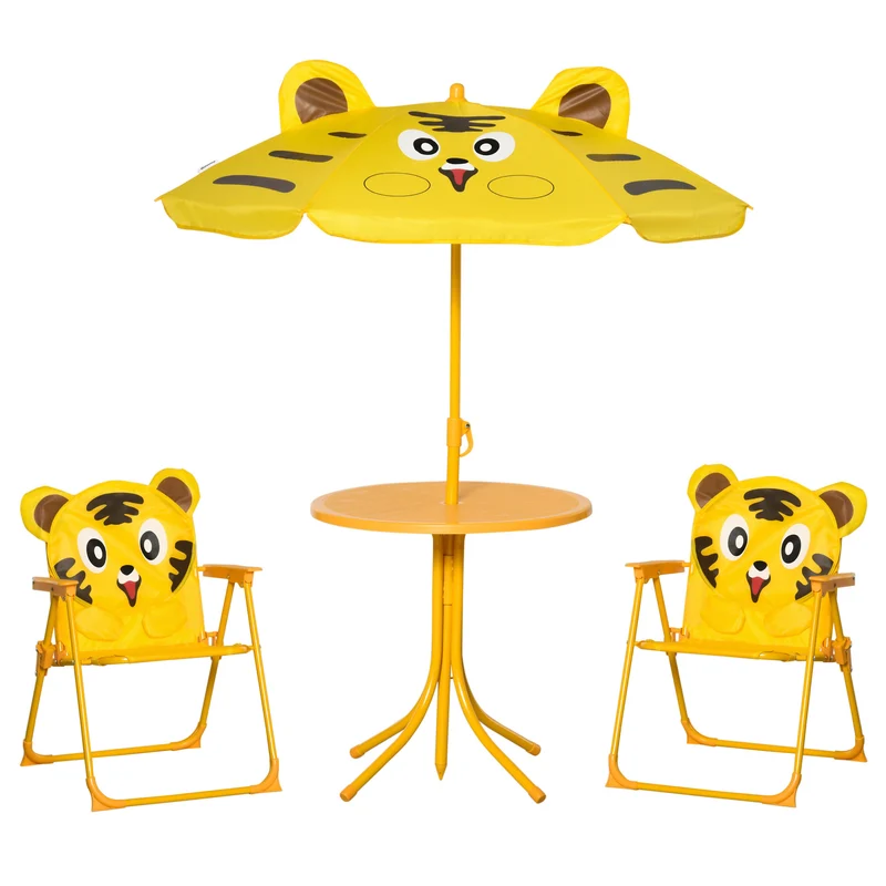 Ensemble salon de jardin enfant table ronde 49.5 x 49.5 x 50 cm chaises pliables dos haut design en métal époxy jaune 21_0000197